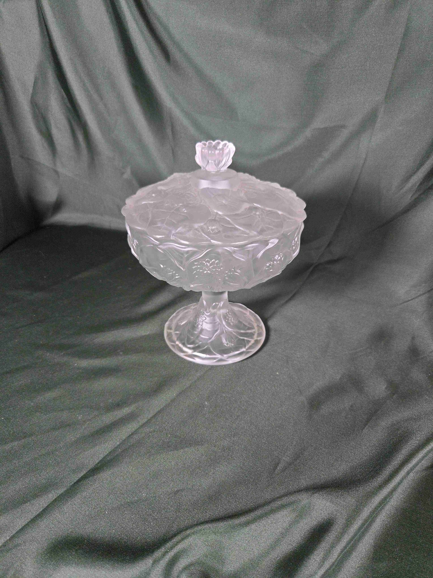 Fenton Waterlilly Velvet Satin Pedestal Compote Frosted