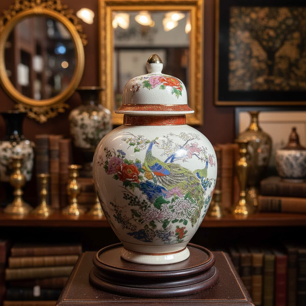Satsuma Crackle-Glaze Peacock Jar