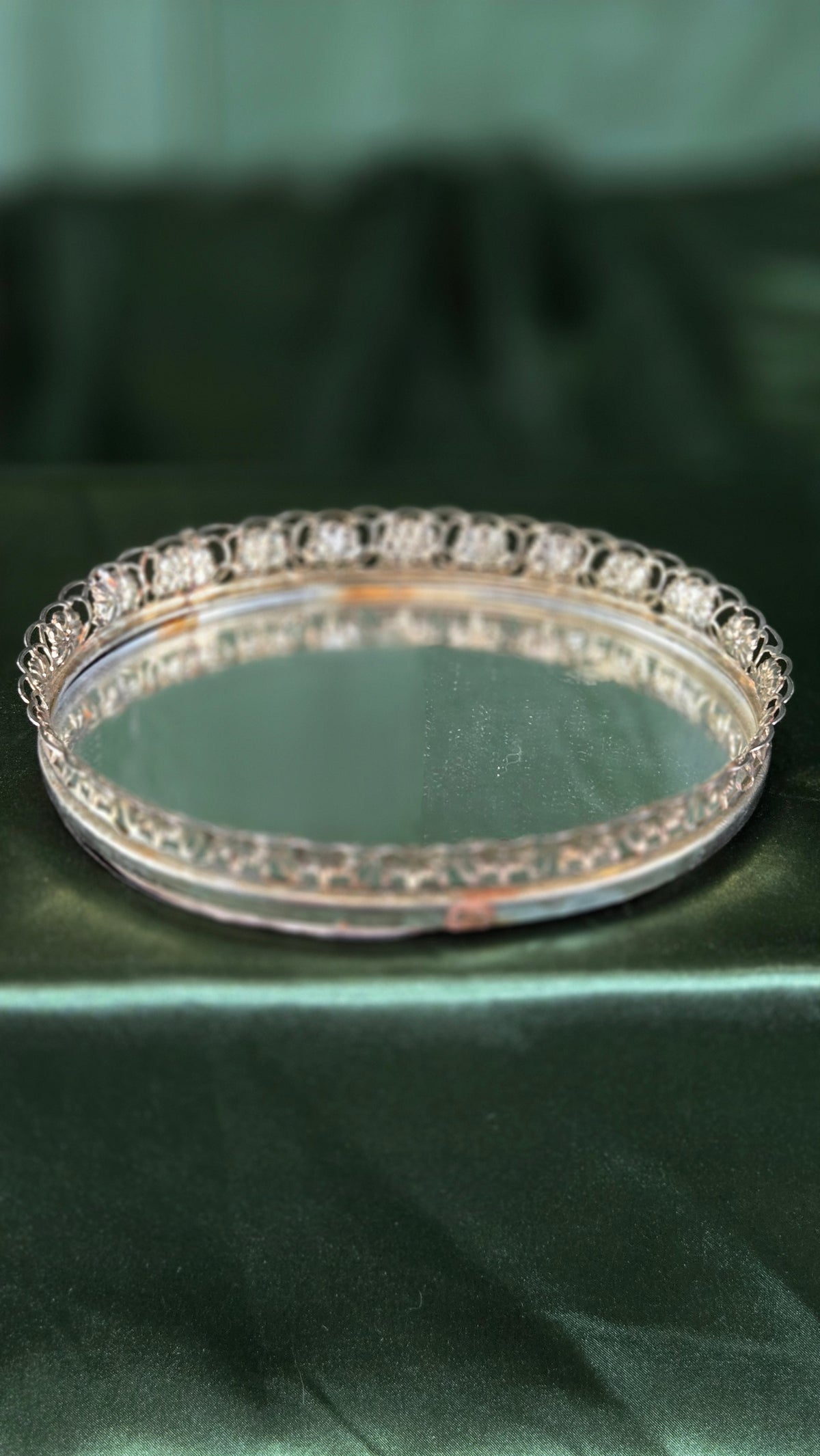 Vintage Brass Filigree Mirrored Vanity Tray