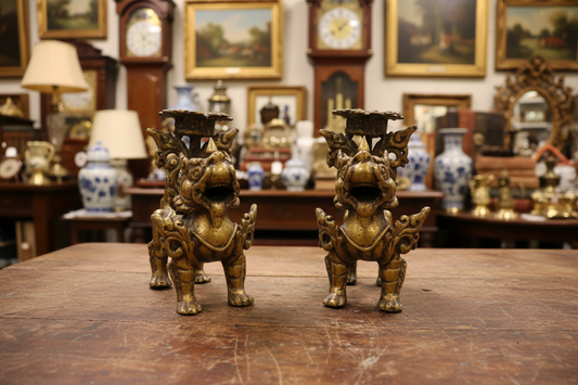 Nepalese Snow Lion Candle Holders