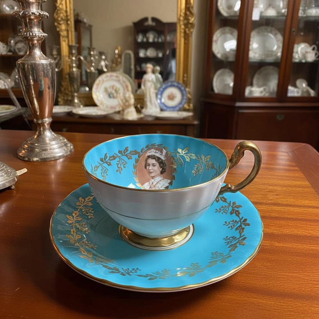 Aynsley Turquoise Royal Commemorative Teacup