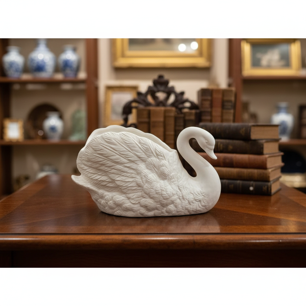Vintage White Bisque Swan Planter