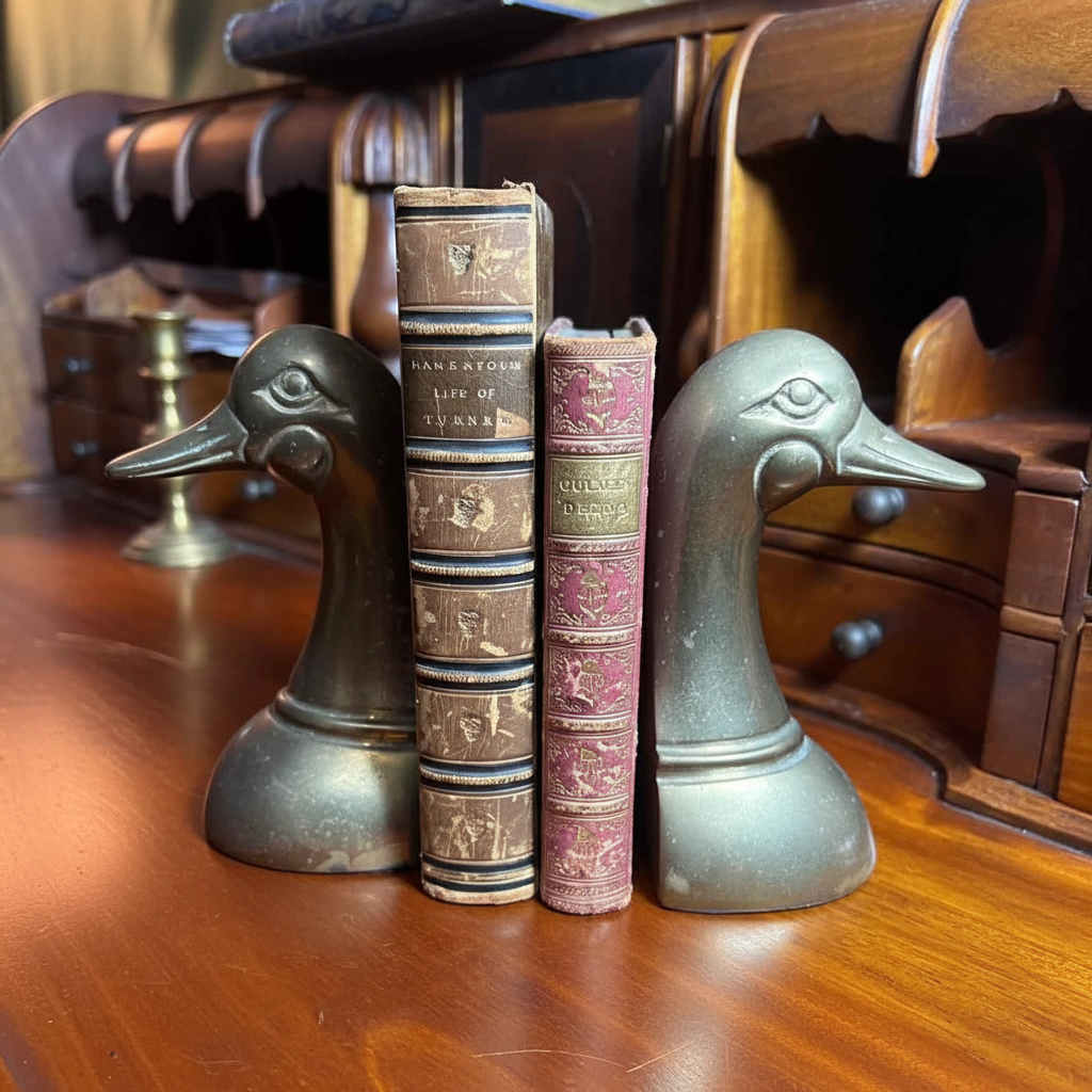 Cast Brass Duck Head Bookends