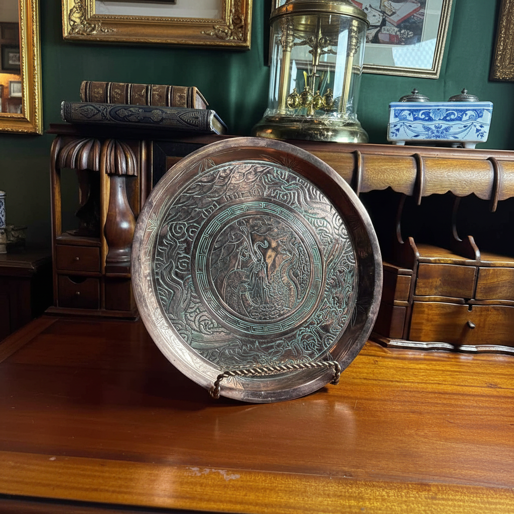 Antique Chinese Engraved Bronze Charger Plate
