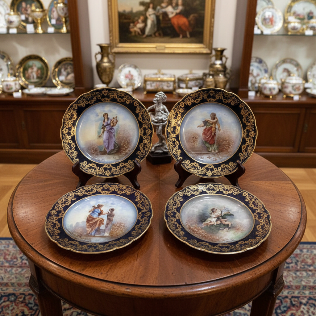 Limoges Cobalt Gilt Portrait Plates