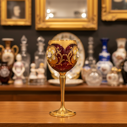 Murano Hand-Painted Ruby Wine Glass