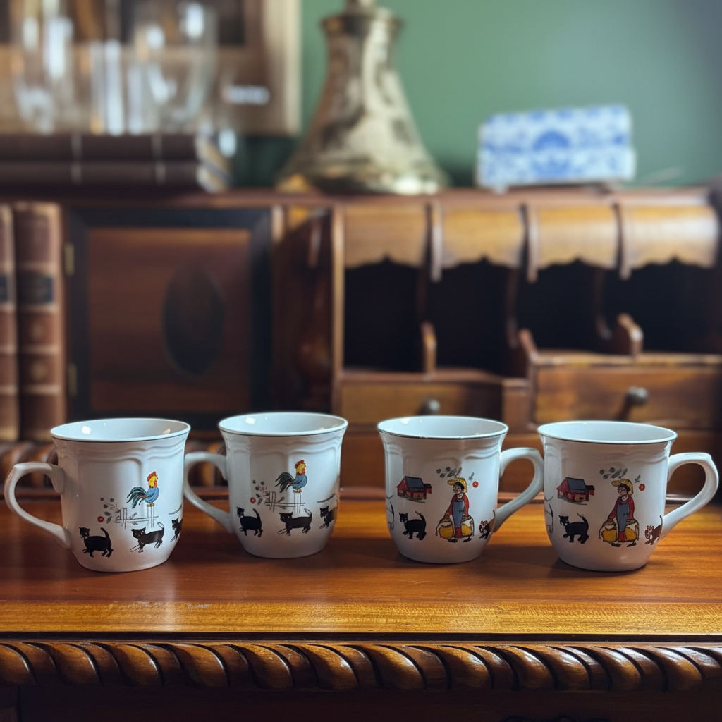 Oneida Stoneware Farm Motif Mugs
