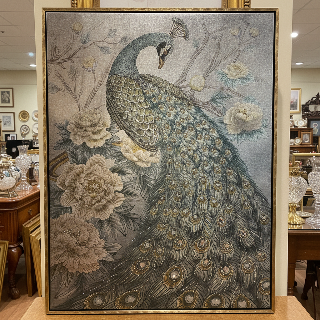 Embellished Peacock and Peony Wall Art