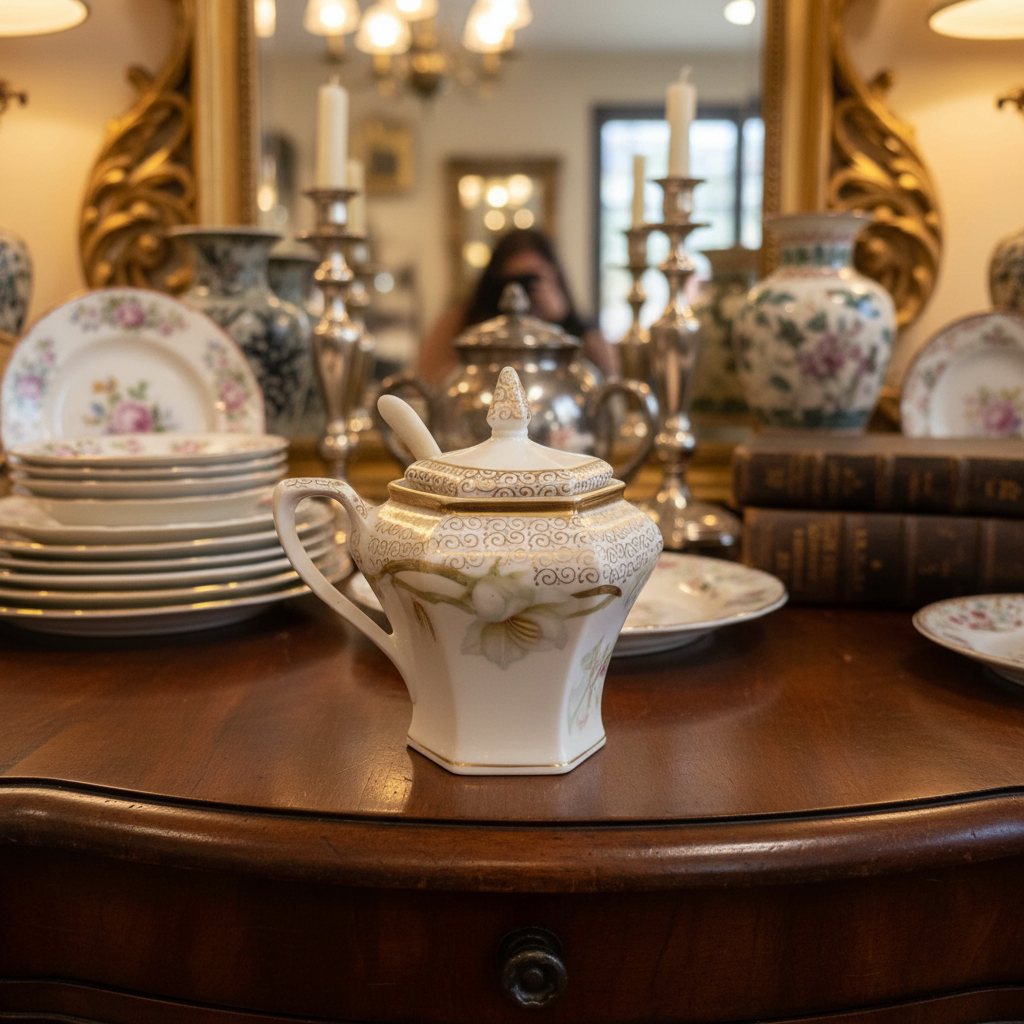 RS Prussia Gilt Porcelain Mustard Pot