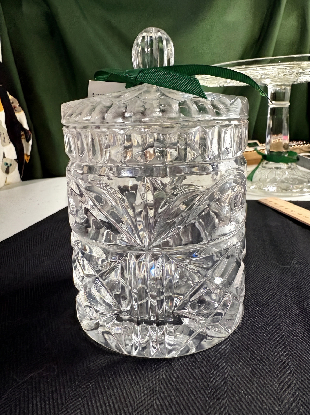 Vintage Lead Crystal Cut Glass Lidded Jar