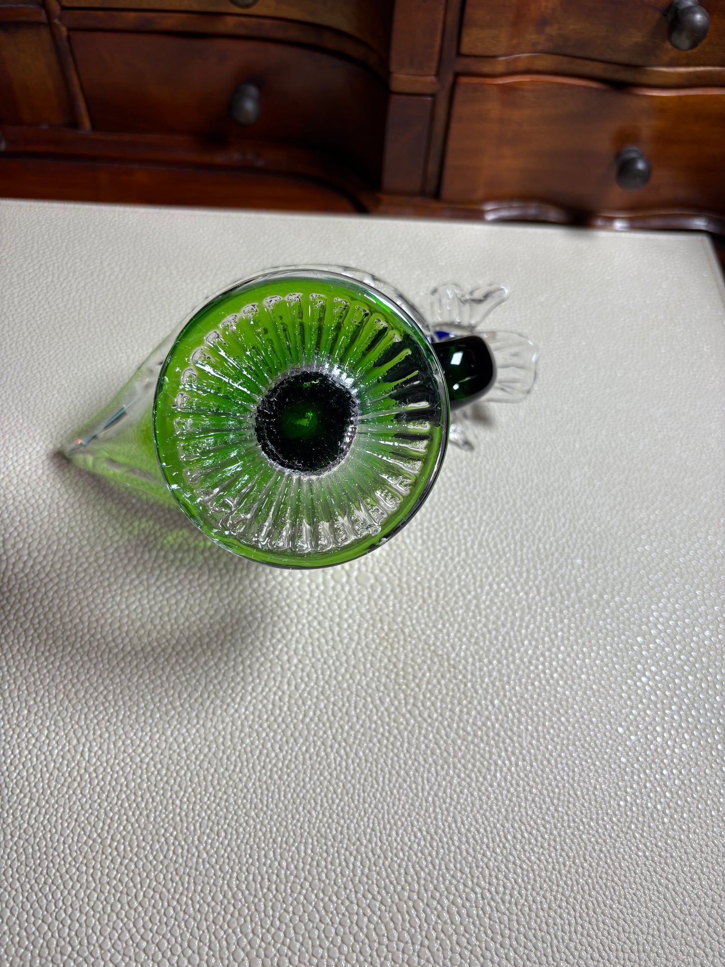 Murano-Style Green Art Glass Bird Dish