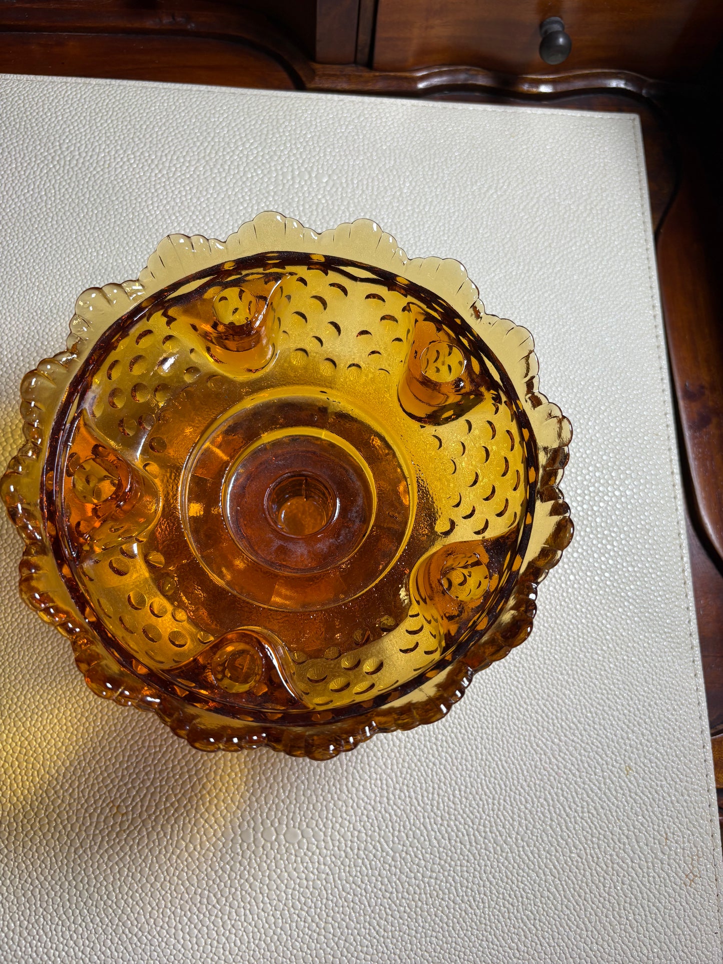 Fenton Amber Hobnail Candelabra Bowl