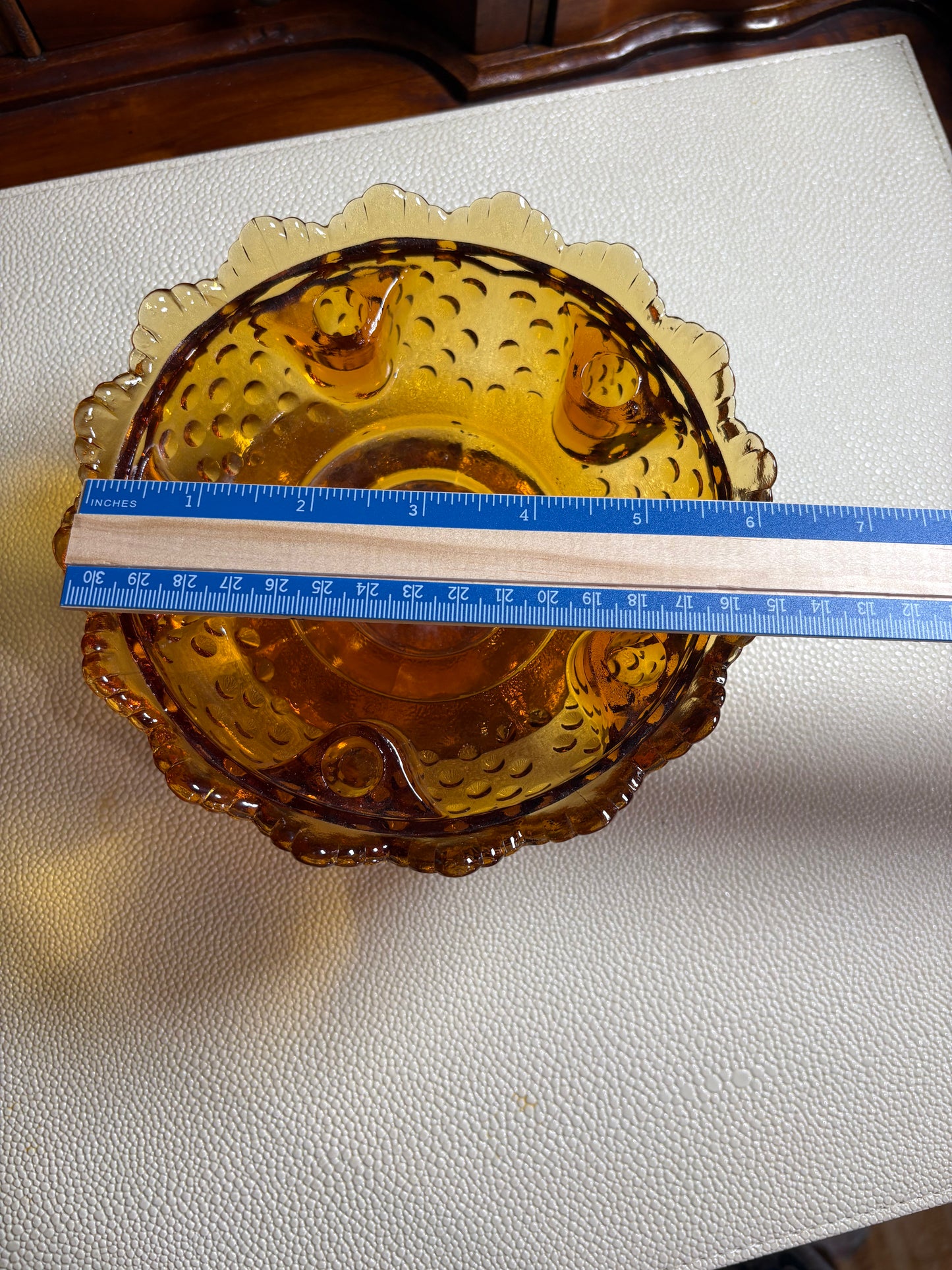 Fenton Amber Hobnail Candelabra Bowl