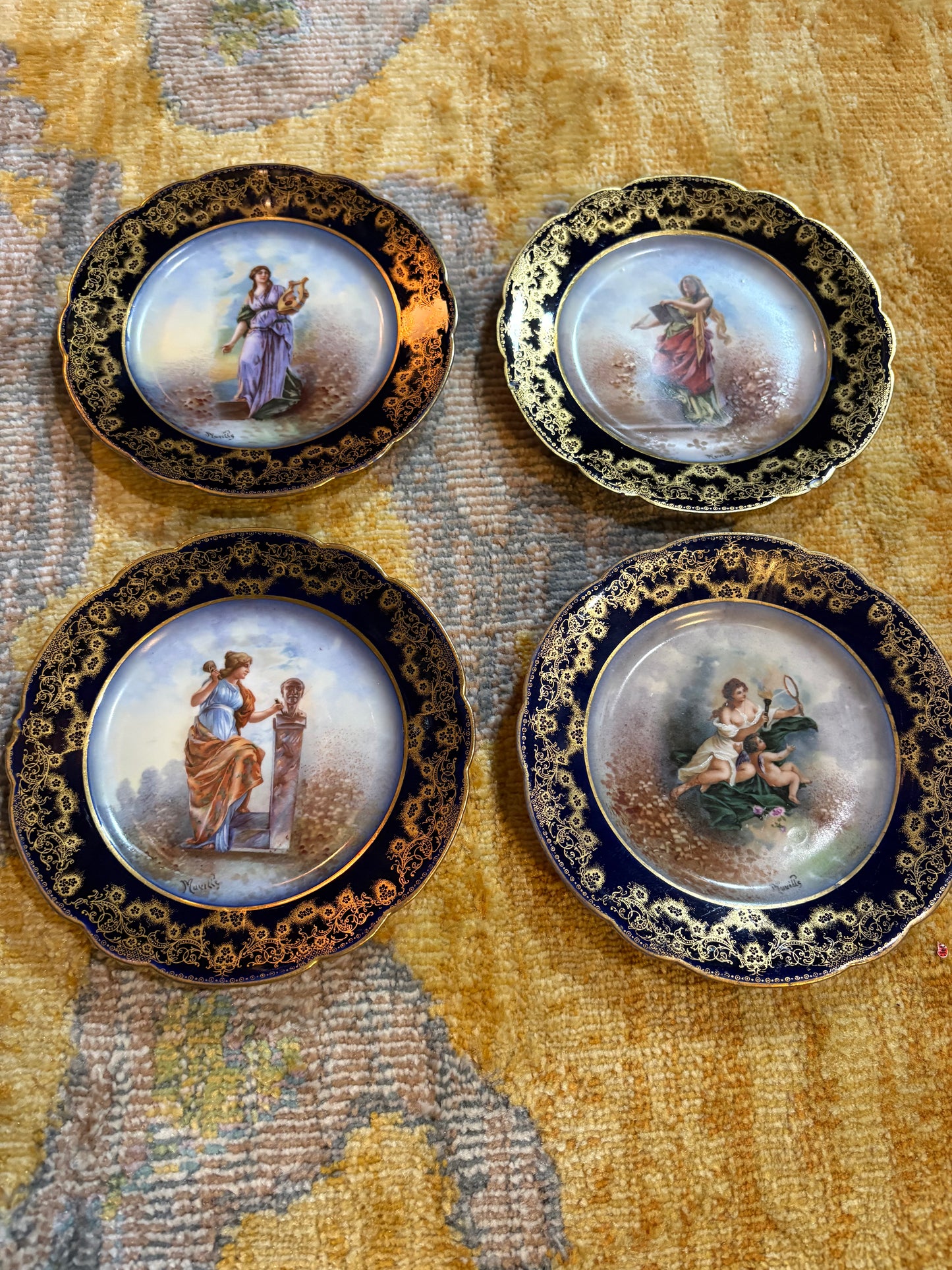 Limoges Cobalt Gilt Portrait Plates