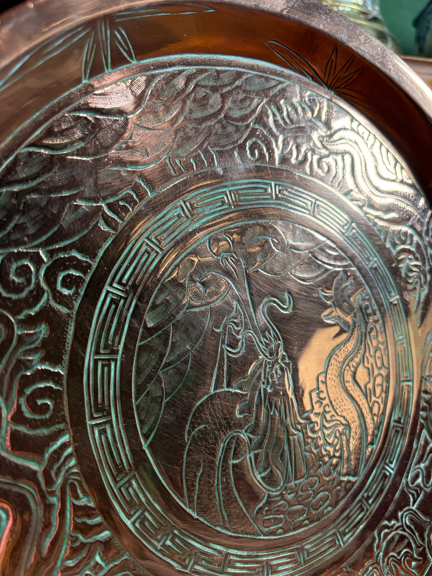 Antique Chinese Engraved Bronze Charger Plate