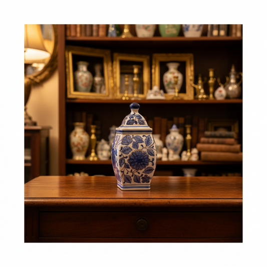 Lidded Blue and White Ginger Jar