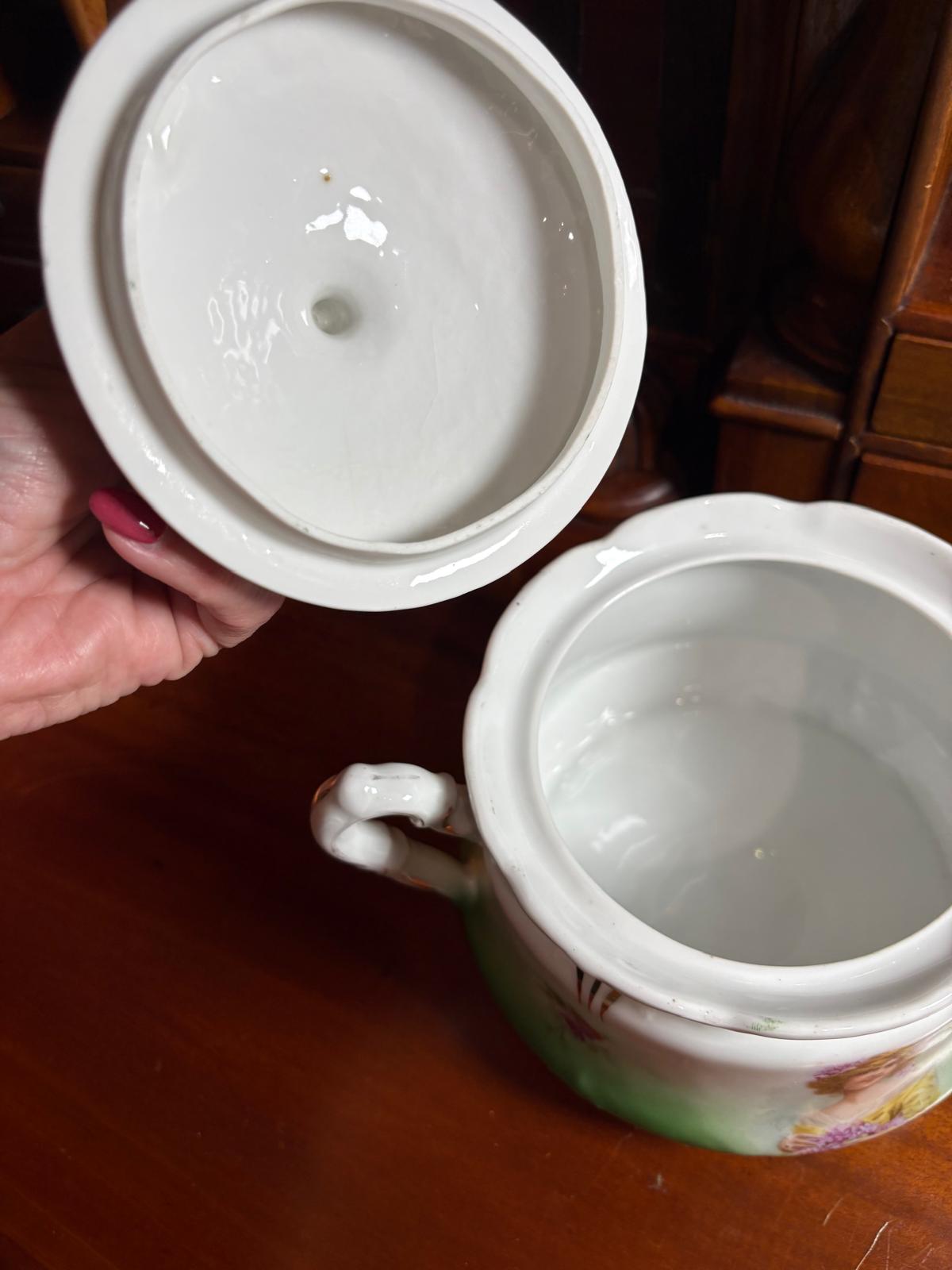 Antique German Portrait Sugar Bowl