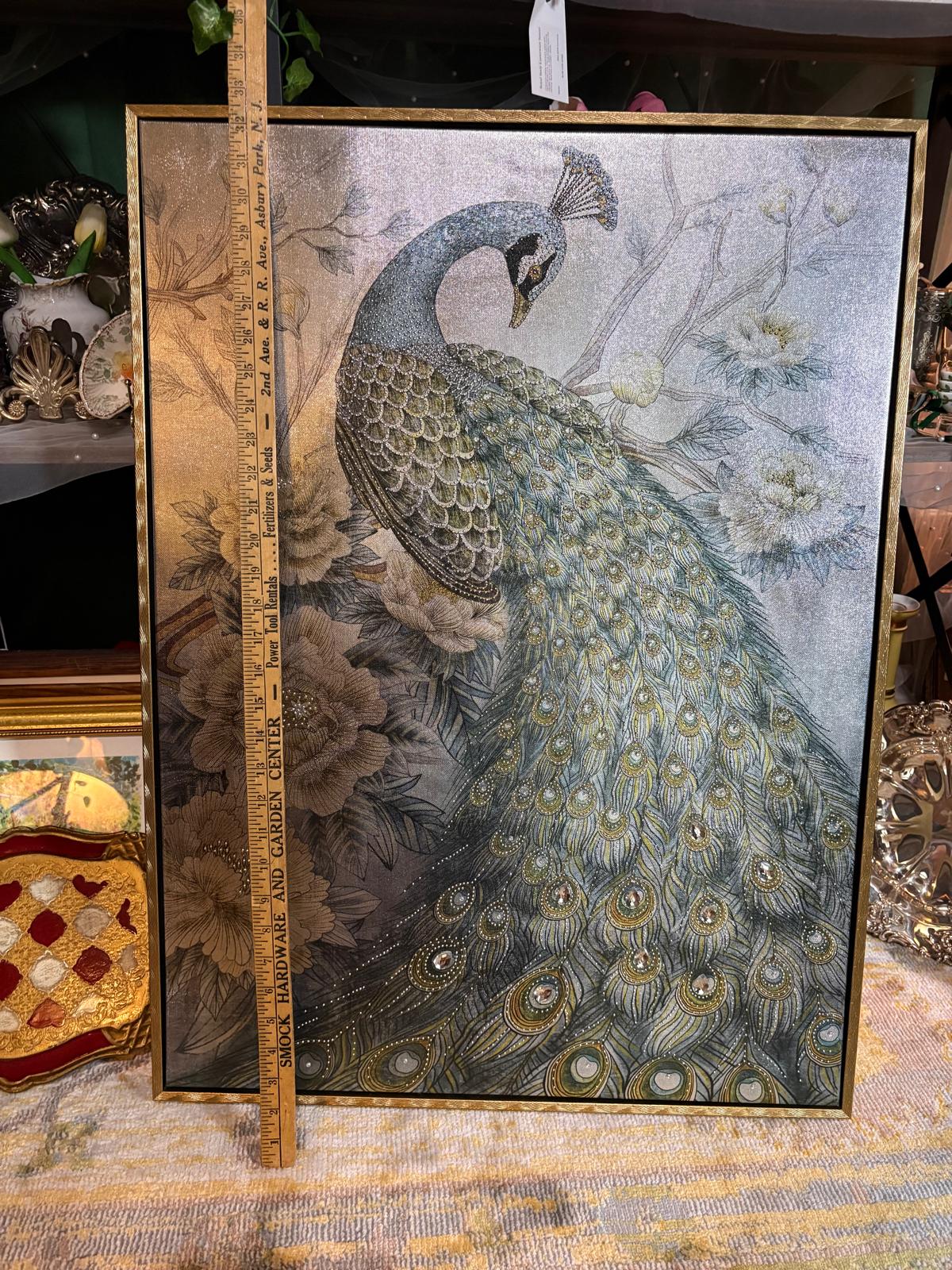 Embellished Peacock and Peony Wall Art