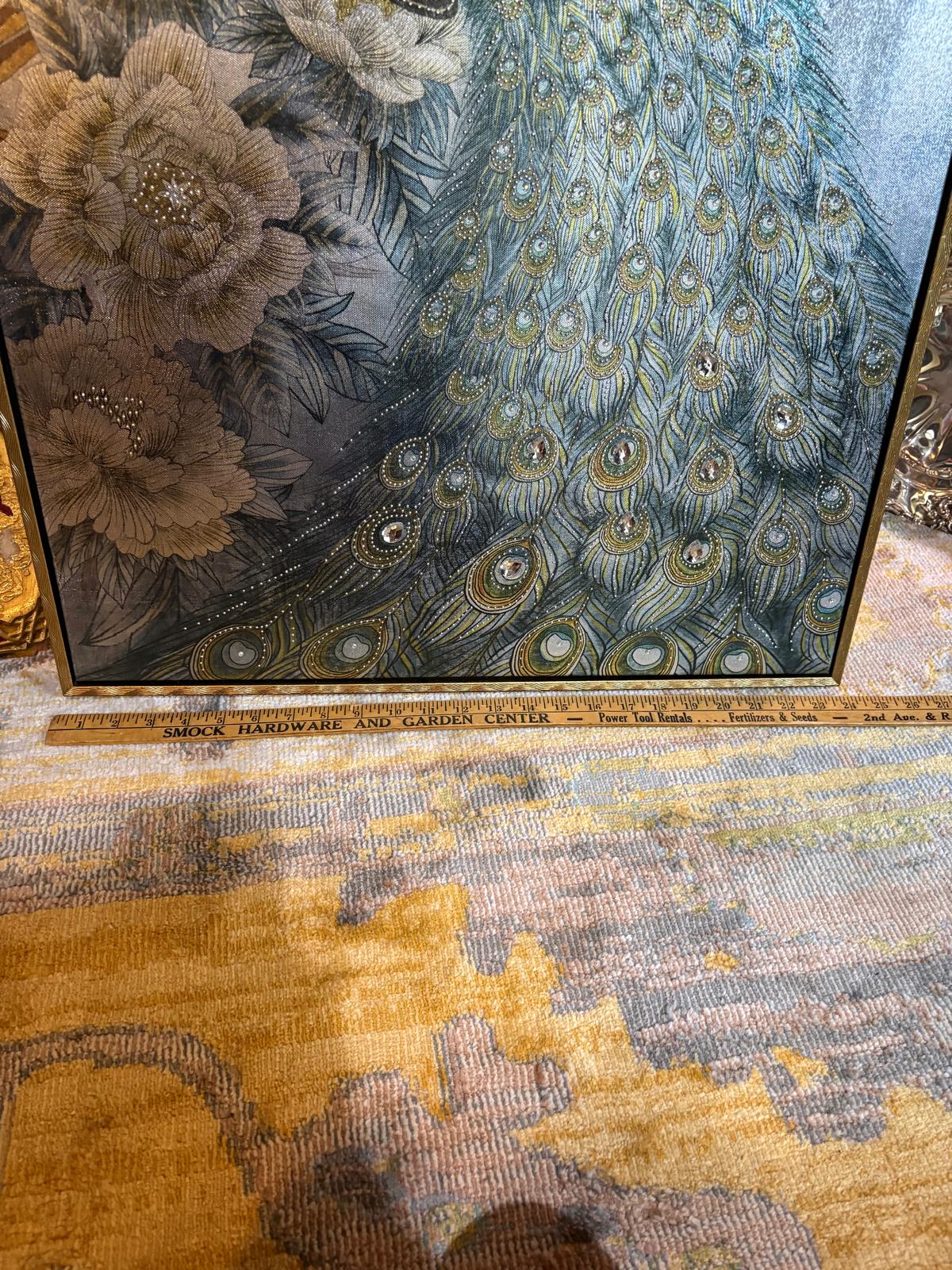 Embellished Peacock and Peony Wall Art