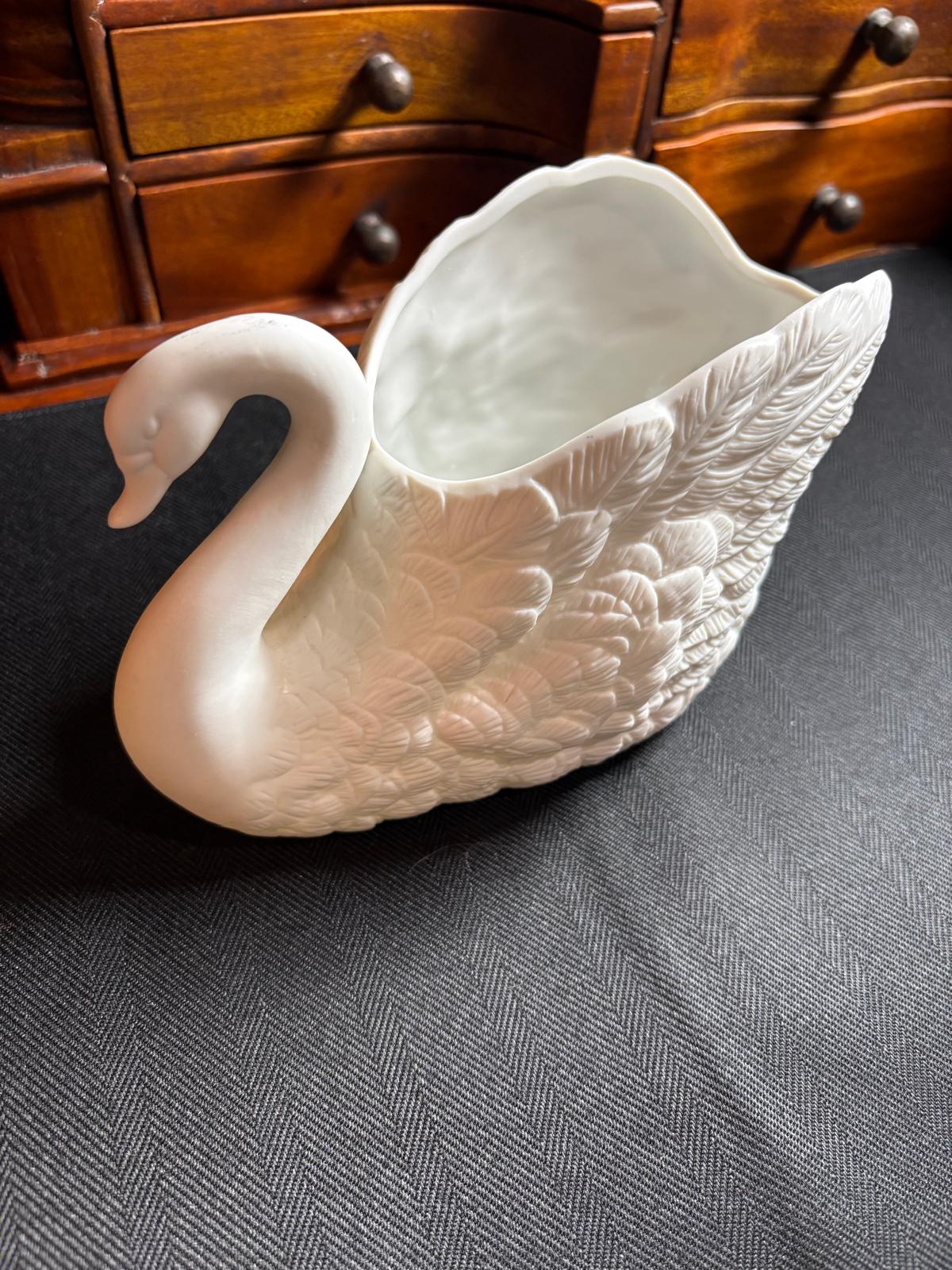 Vintage White Bisque Swan Planter